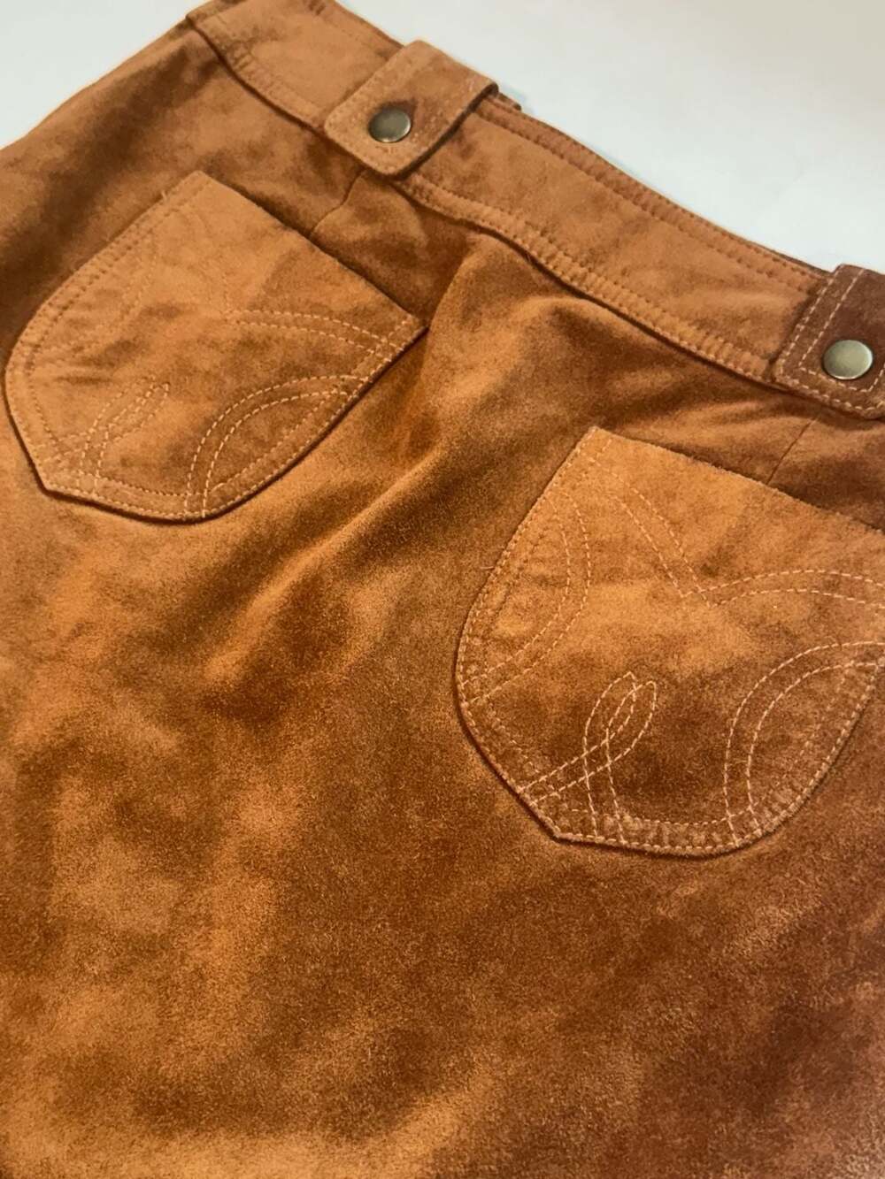 Y2K Suede Leather Mini Skirt Western Boho 70s Moto Brown Women’s Size 6 - Picture 12 of 12
